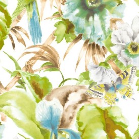 Tropical Floral With Parrots Wallpaper