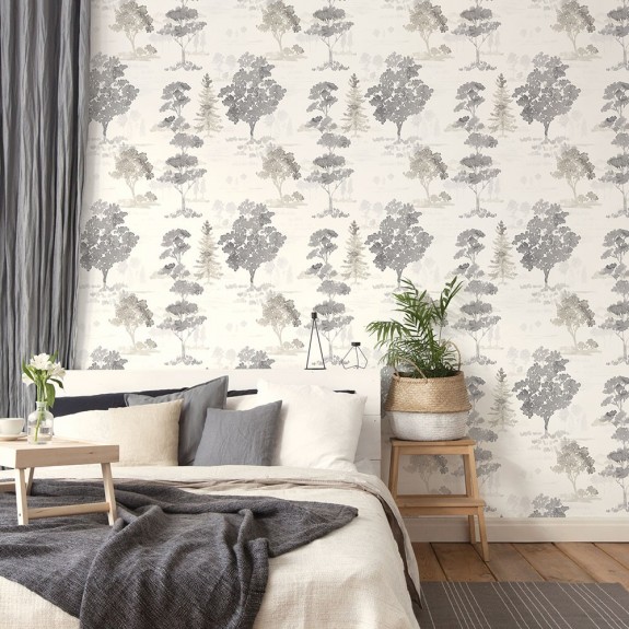 Forest Wallpaper Black, Grey & White