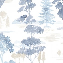 Forest Wallpaper in Beige & Blues